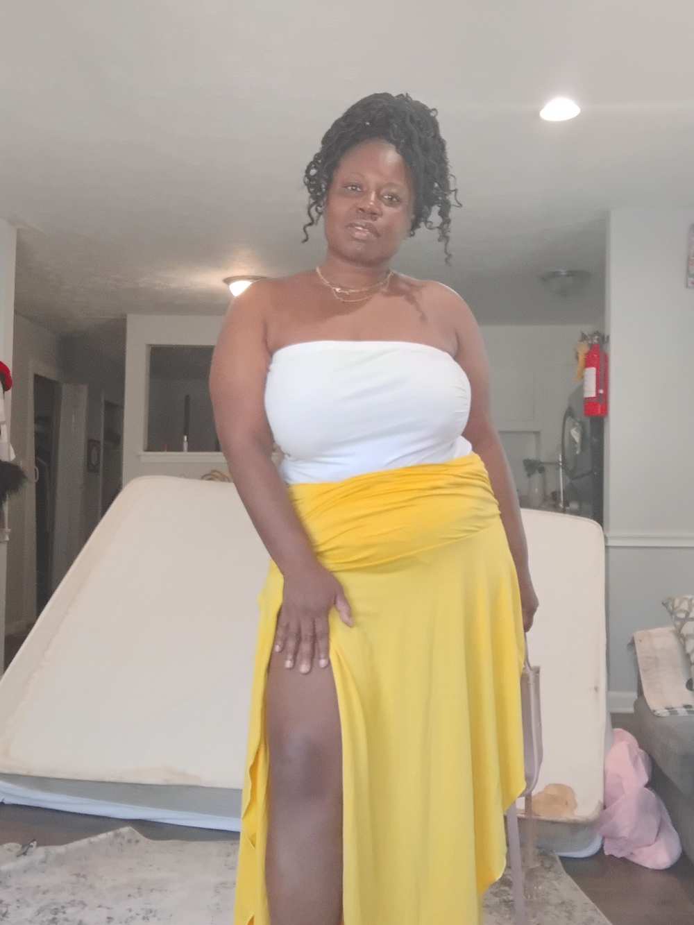 Yellow High-Slit Maxi Skirt - Women's Draped Wrap Style
